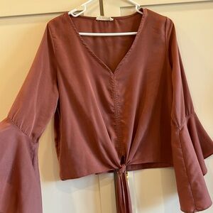 Rust Brown V-Neck Bell Sleeve Top